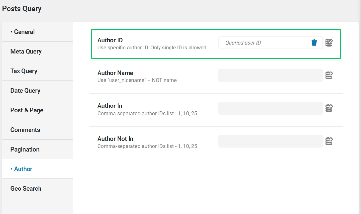 using queried user id macro to retrieve posts of the queried author