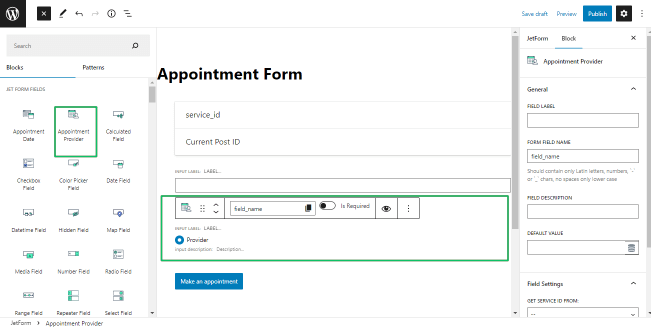 appointment provider block adding