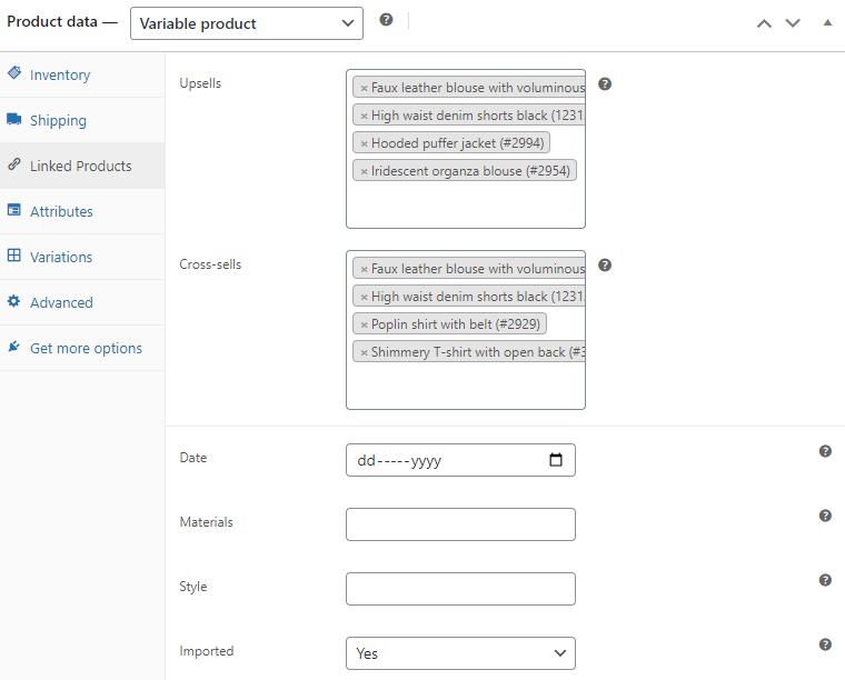 meta fields in the linked products tab
