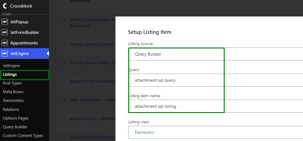 query builder listing source