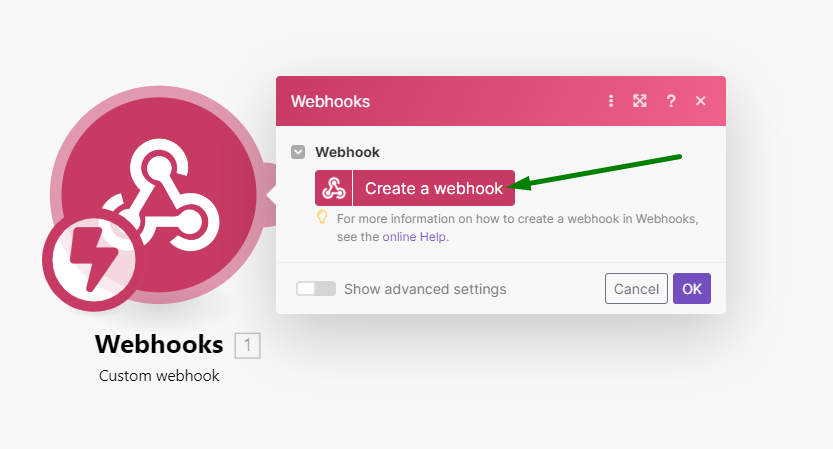create webhook button