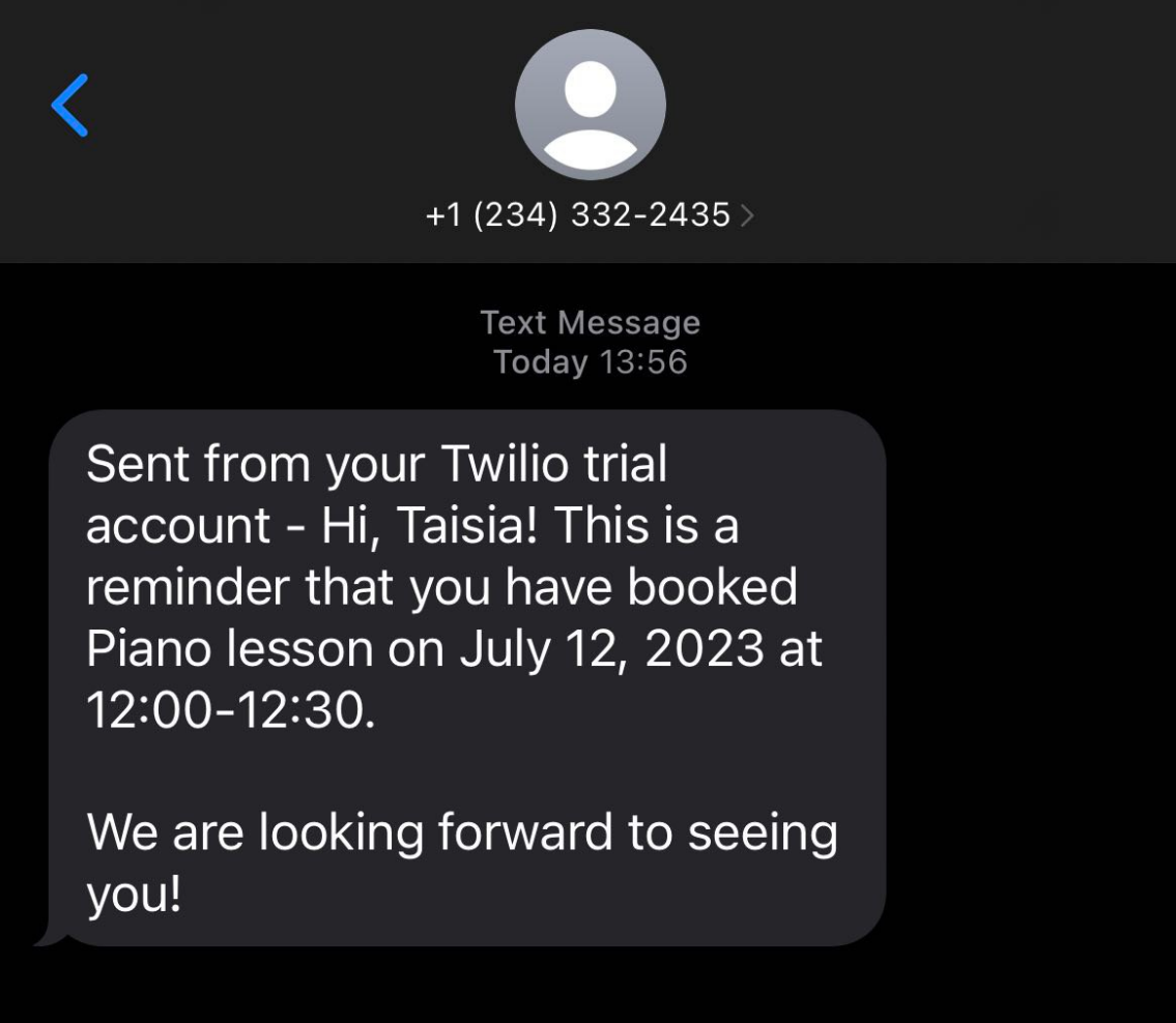 sms sent from twilio