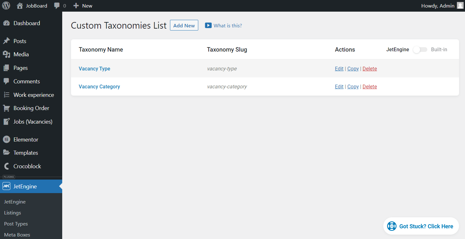 custom taxonomies list