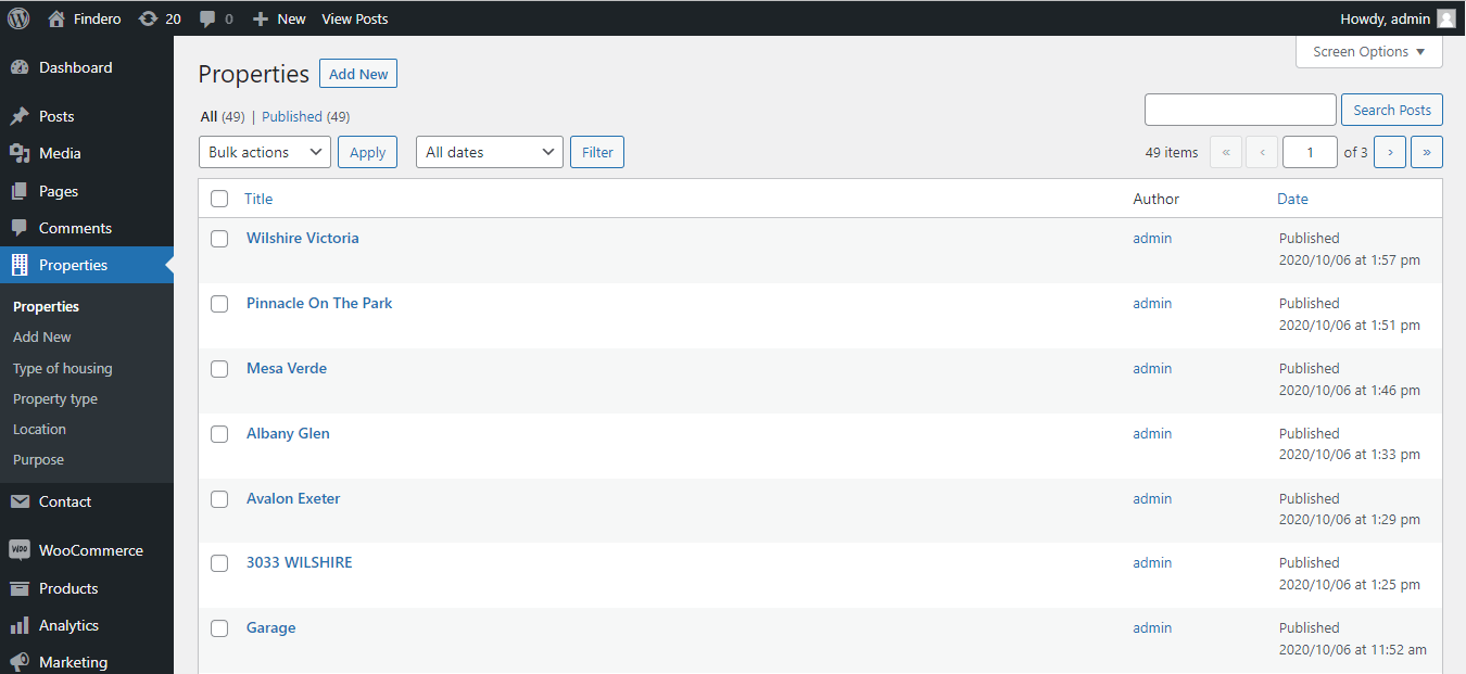 default wordpress admin panel