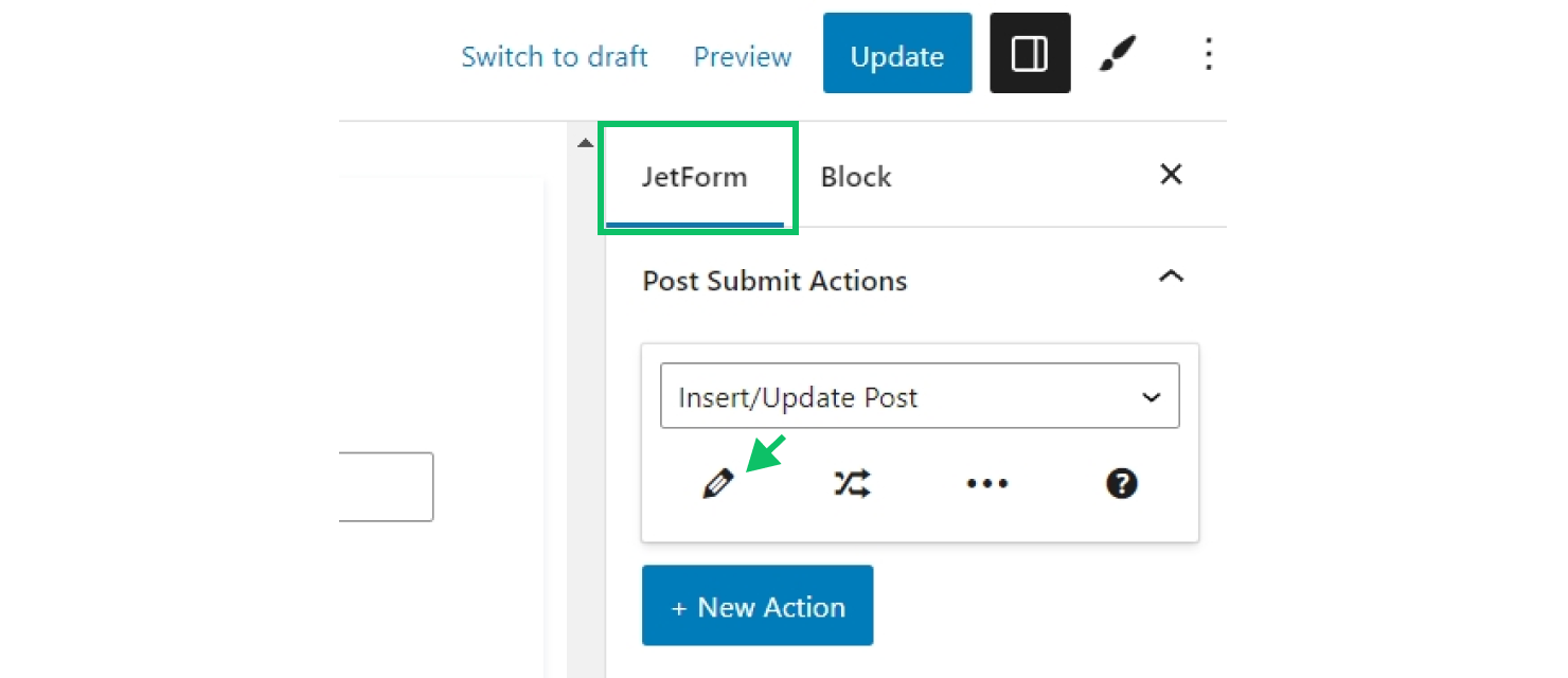 editing insert update post action in jetformbuilder form