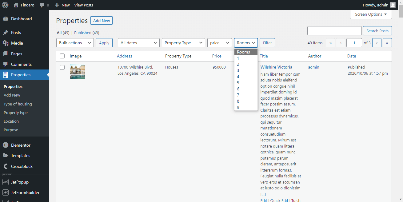 glossary admin filter applied