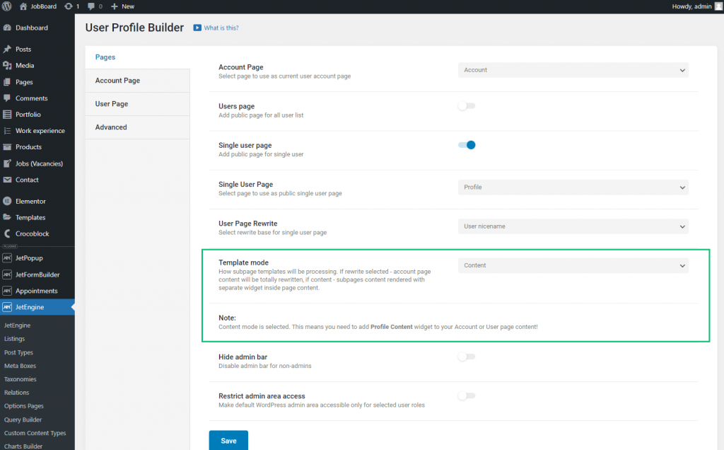 user profile builder dashboard