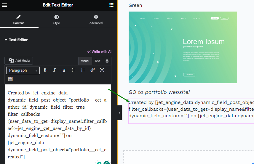 shortcodes in the text editor widget