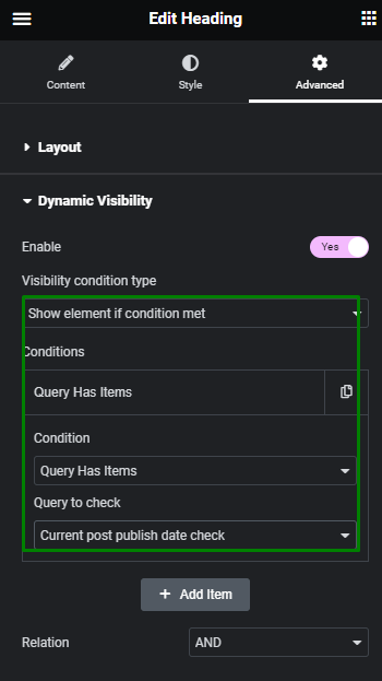 query has item visibility condition