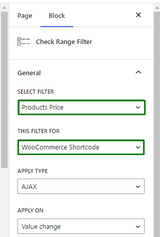 check range filter settings