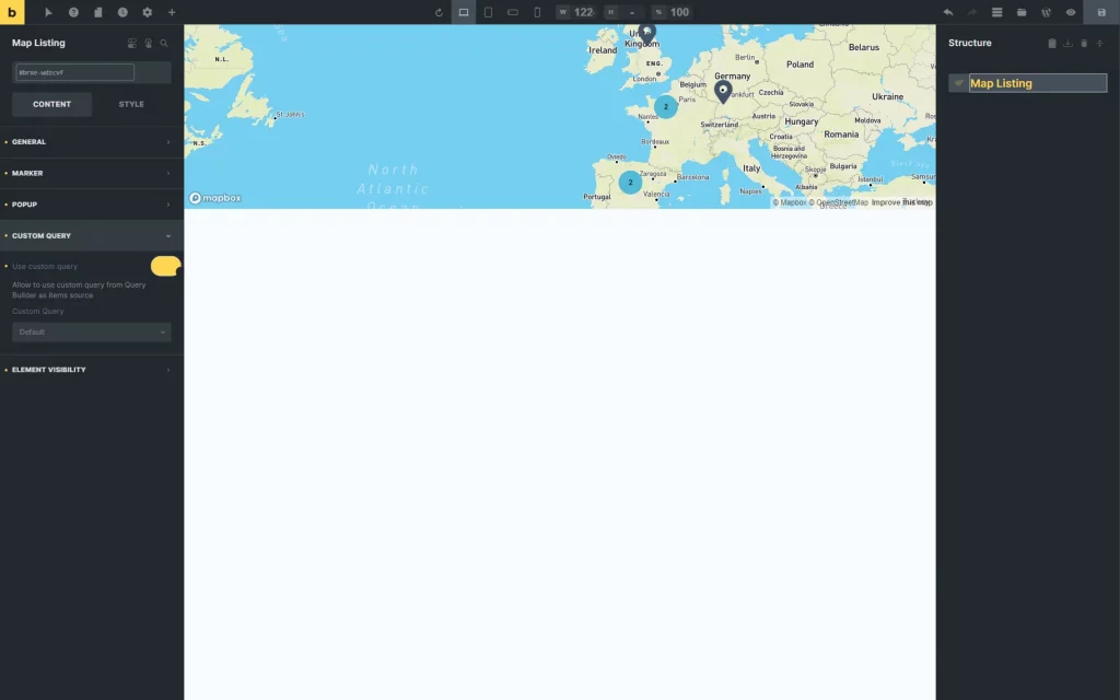 custom query for map listing in bricks 