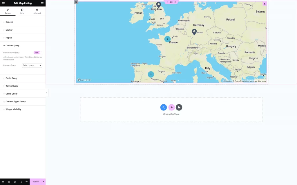 custom query for map listing in elementor