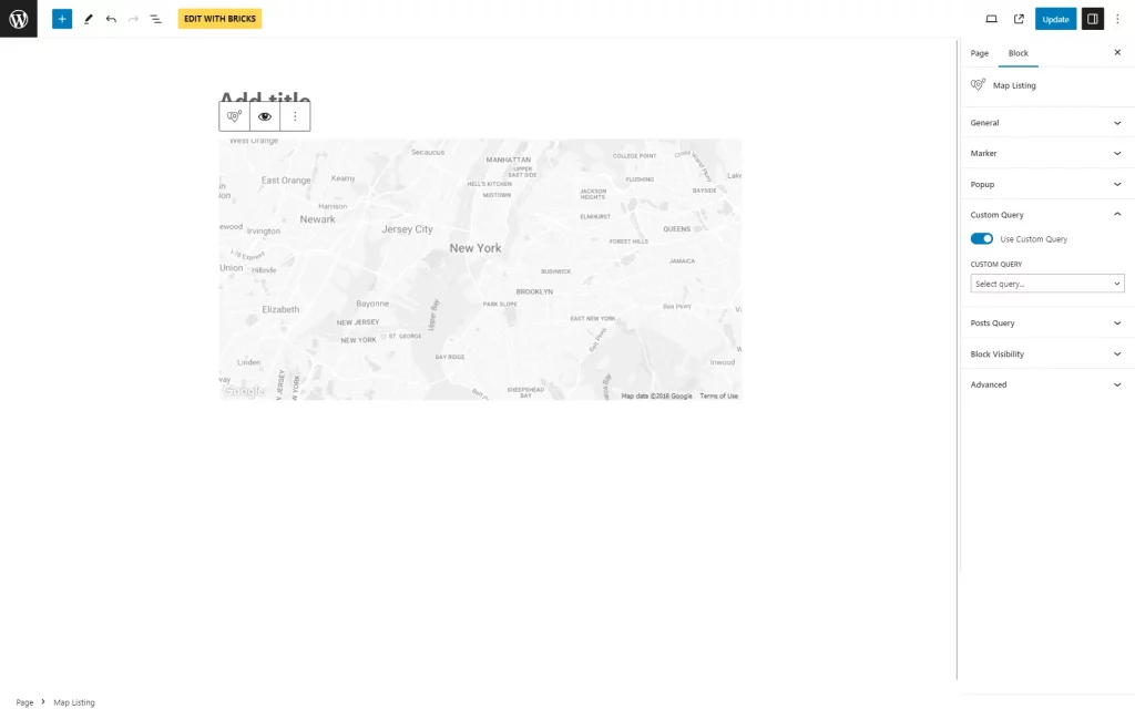 custom query for map listing in gutenberg
