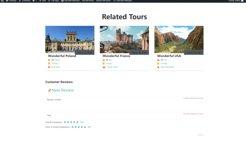 tours reviews result