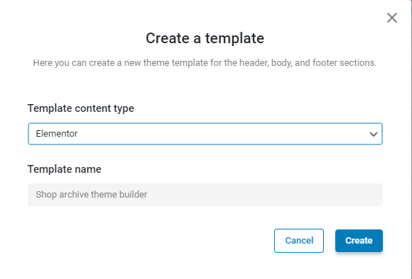 Elementor template content type