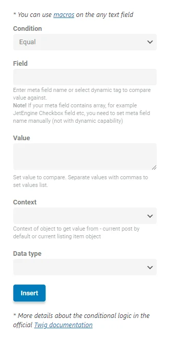 conditional tags options