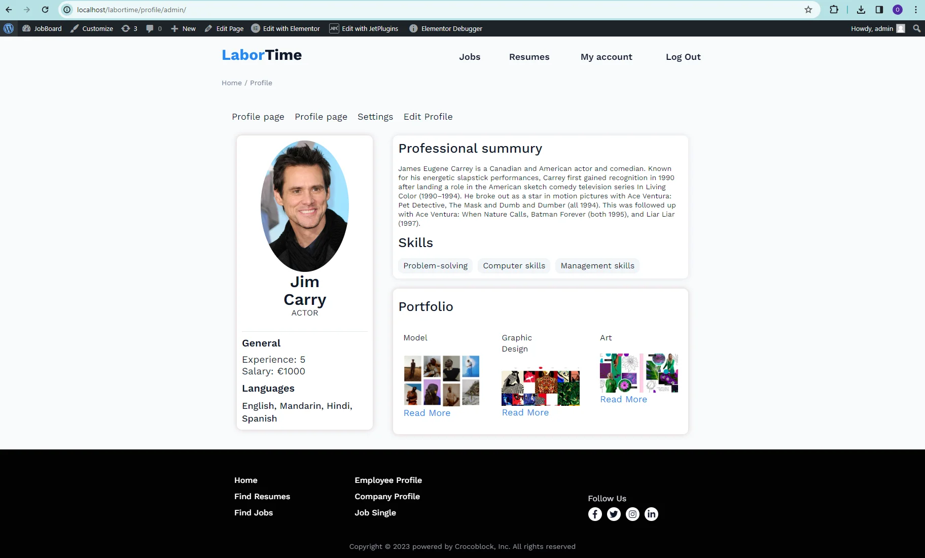 single user profile page on the front end