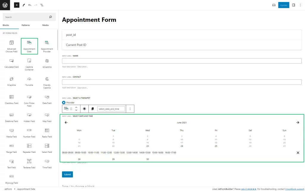 appointment date field block