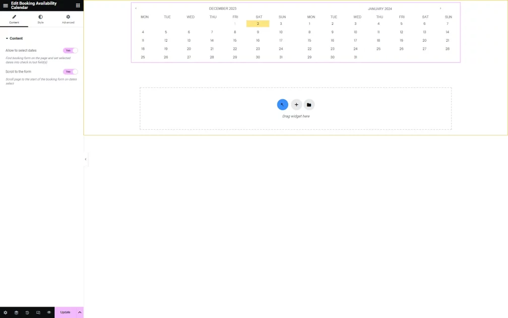 booking availiability calendar widget