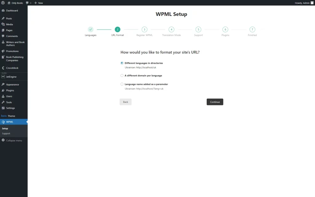wpml setup url format step