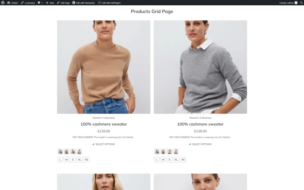 products grid page