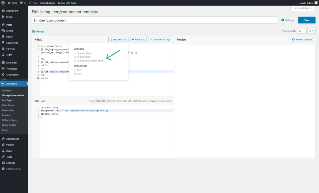 component control value macro in timber