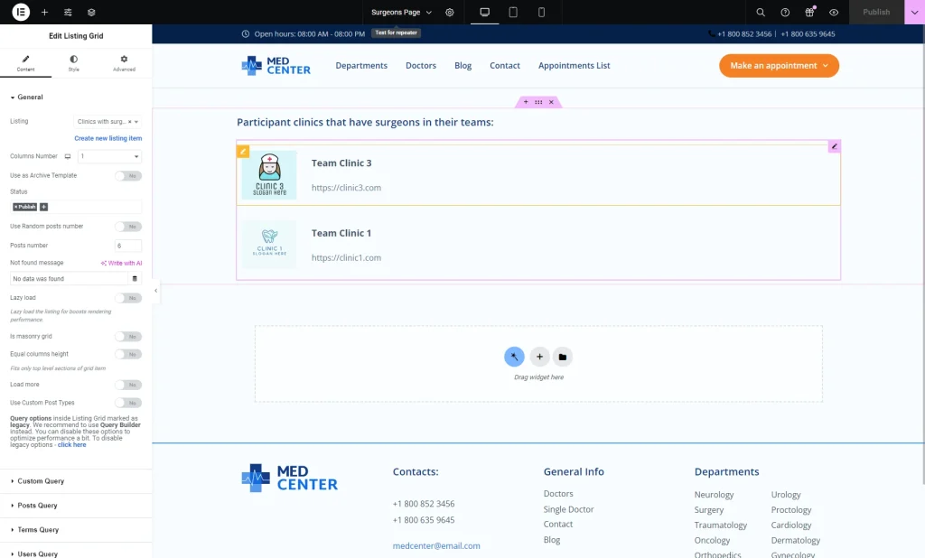 listing grid widget in elementor