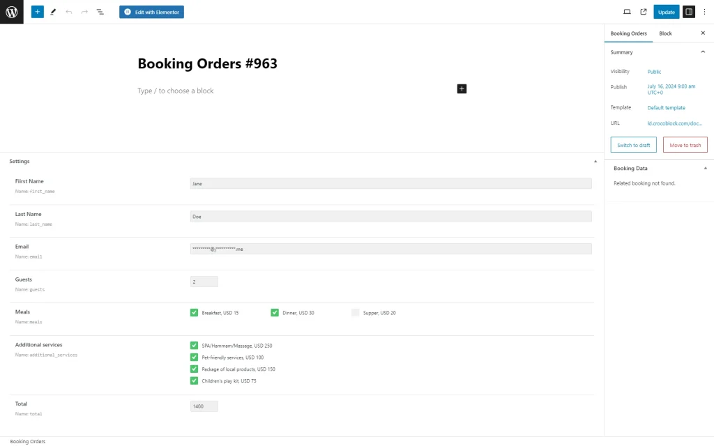 booking order cpt post