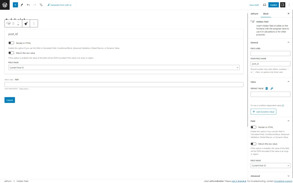 jetform default fields