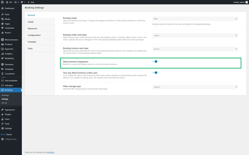 enabling the woocommerce integration settings