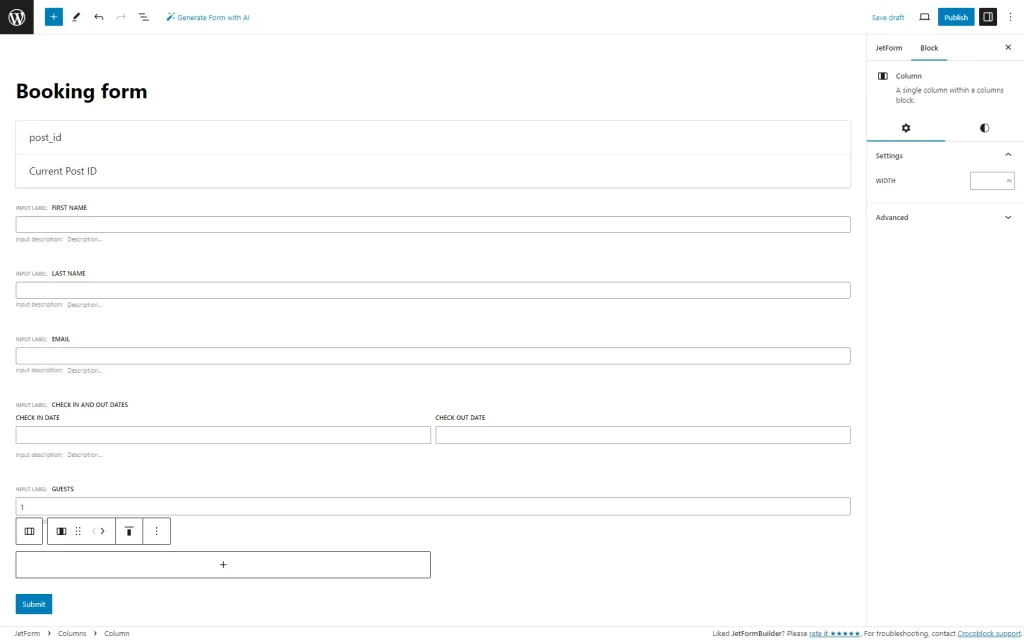 jetformbuilder columns block