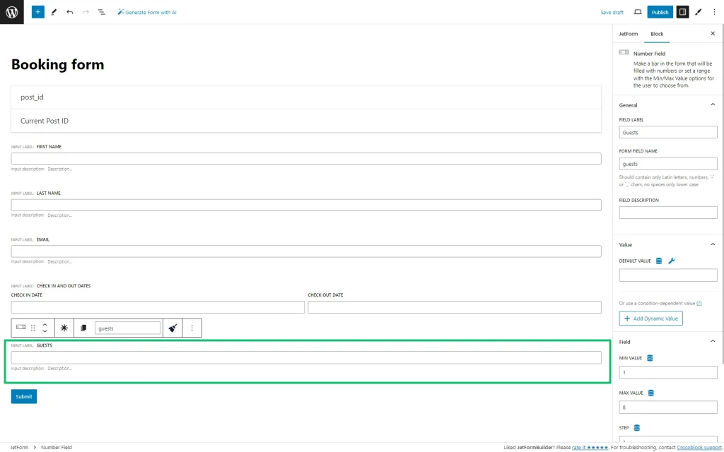 jetformbuilder number field