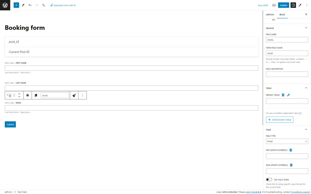 jetformbuilder text field settings