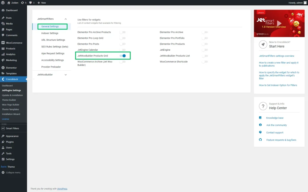 jetsmartfilters plugin general settings