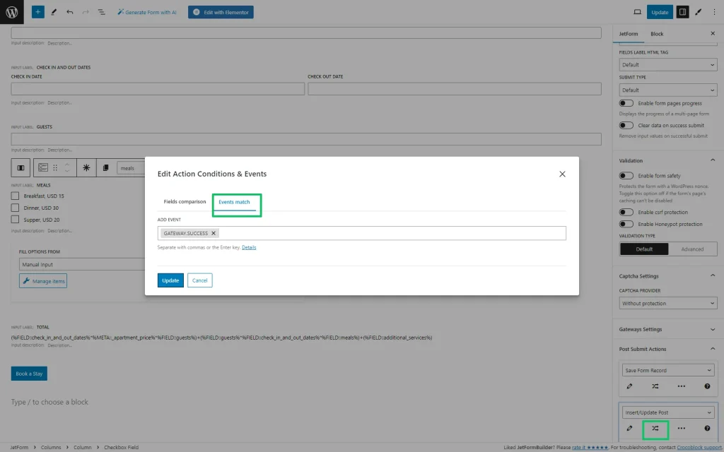 set events for insert and update post action