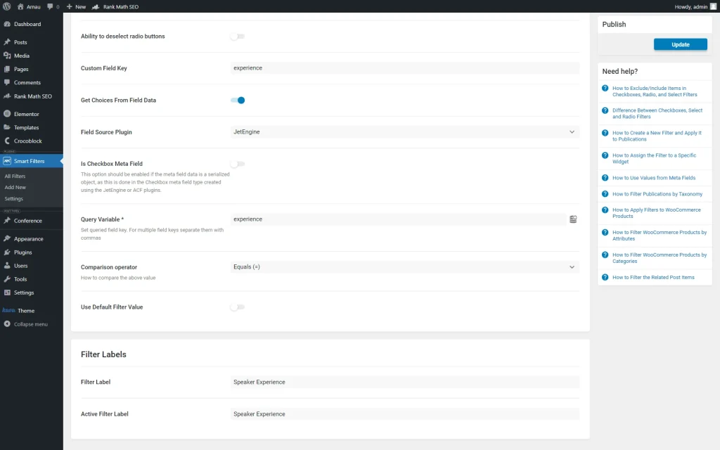 speaker experience radio filter query variable field