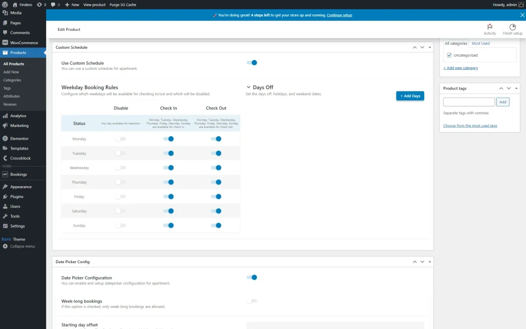 specific product settings