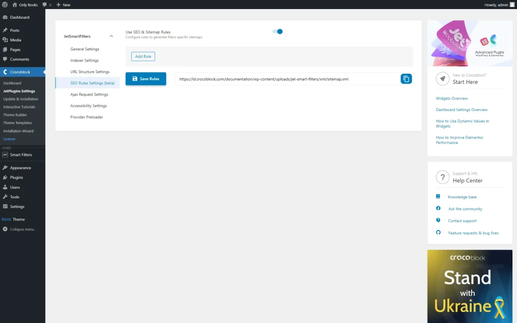 use seo and sitemap rules toggle activated