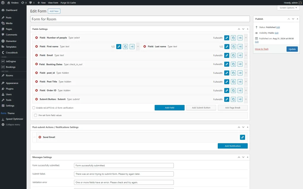 a jetengine booking form with fields