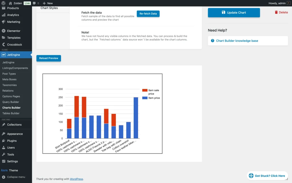 jetengine charts builder with pagination enabled preview