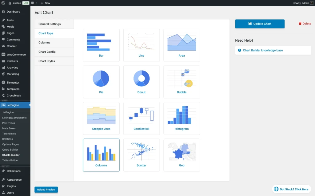 jetengine charts builder chart type tab