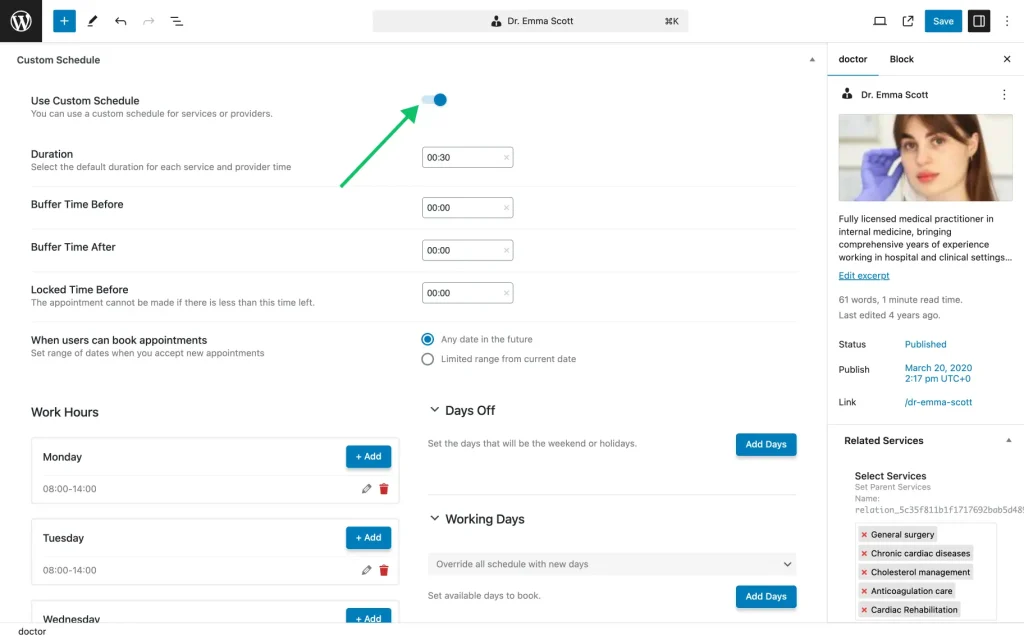 custom schedule settings