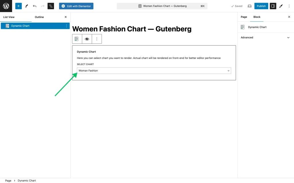 dynamic chart widget gutenberg preview