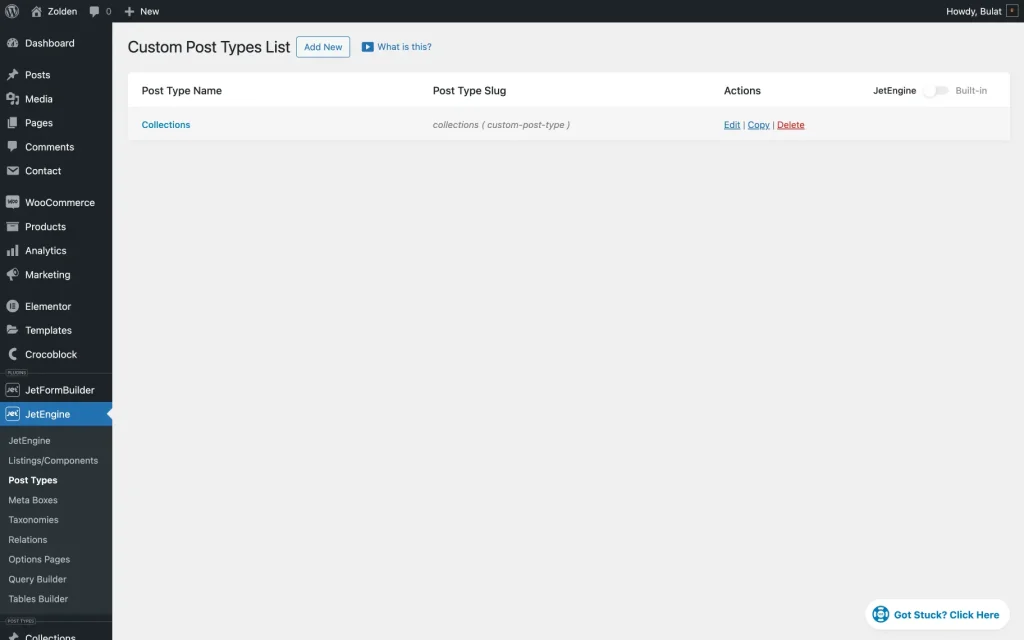 jetengine post types section 