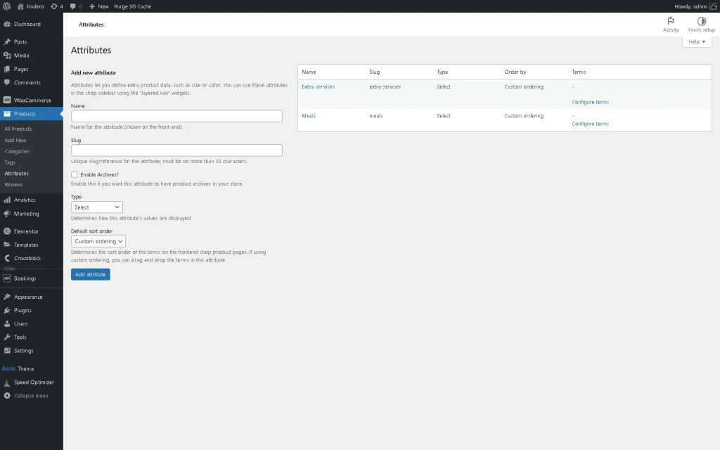 attribute page of the woocommerce products