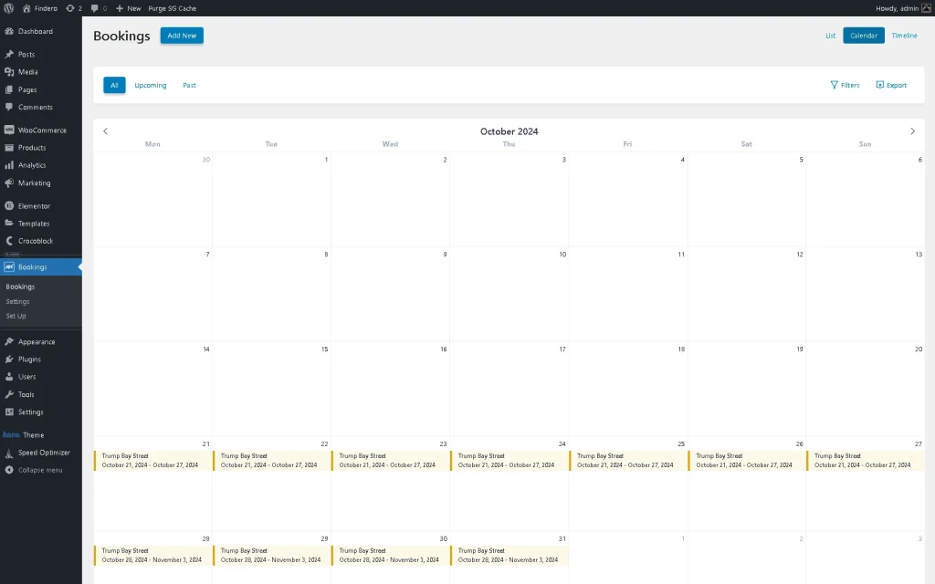 booking orders displayed in a calendar view