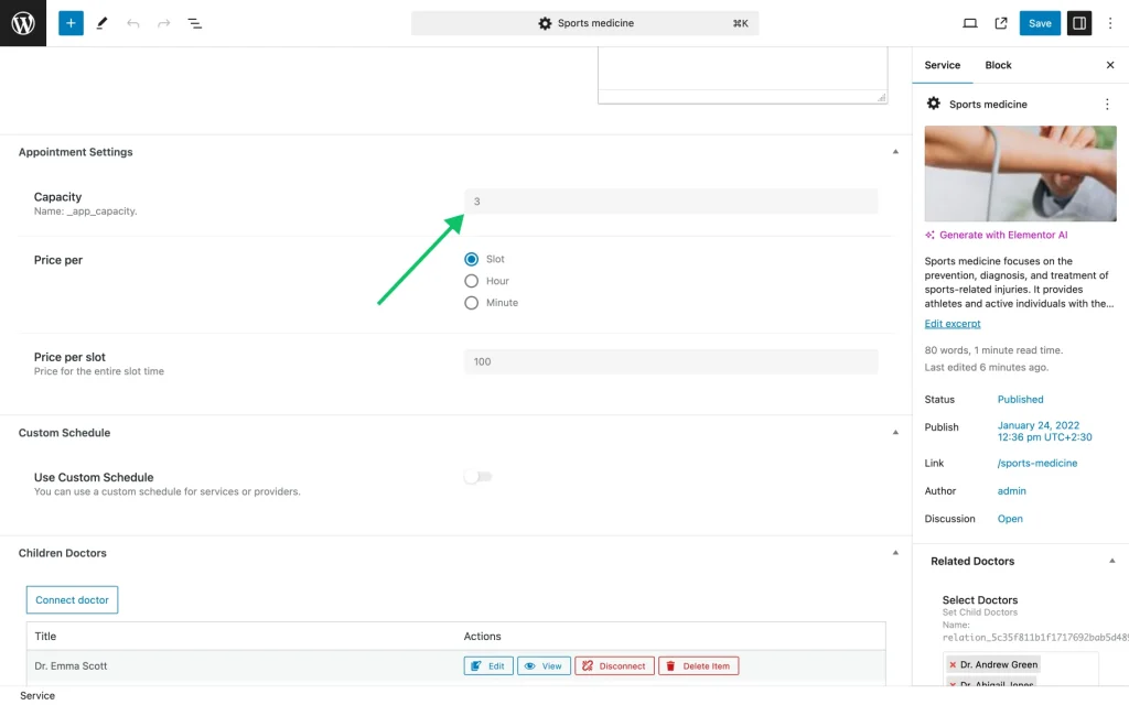 altering capacity in the appointment settings