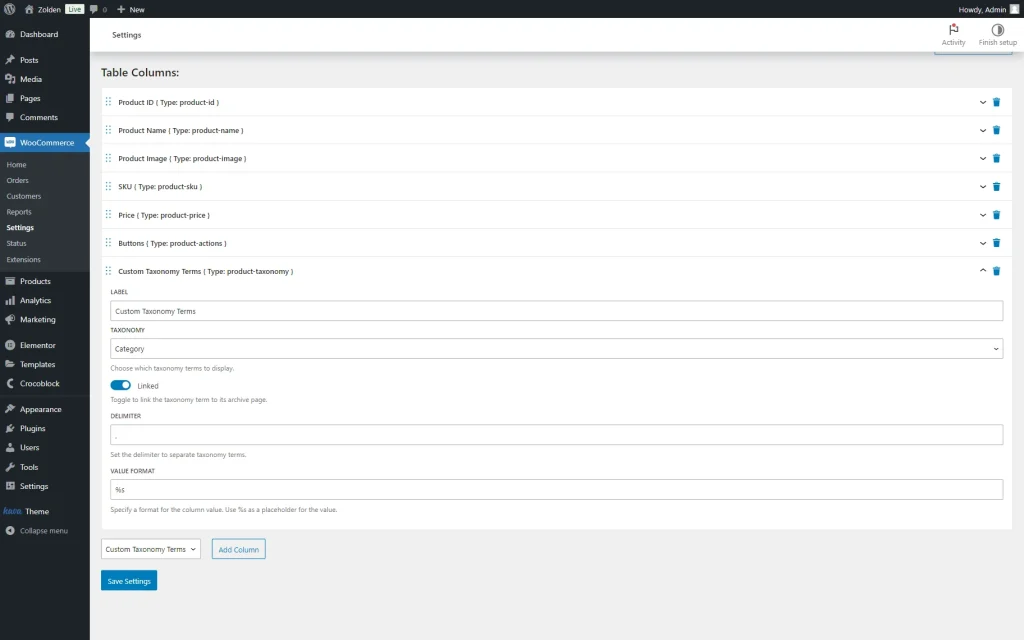 custom taxonomy terms column