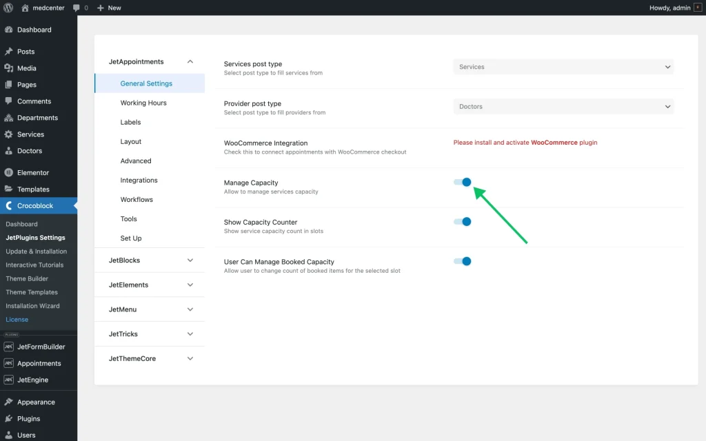 manage capacity switcher