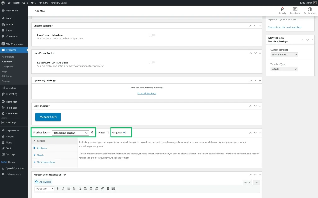 selecting jetbooking product type